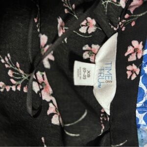 Time and Tru Black Top with Pink Floral Print